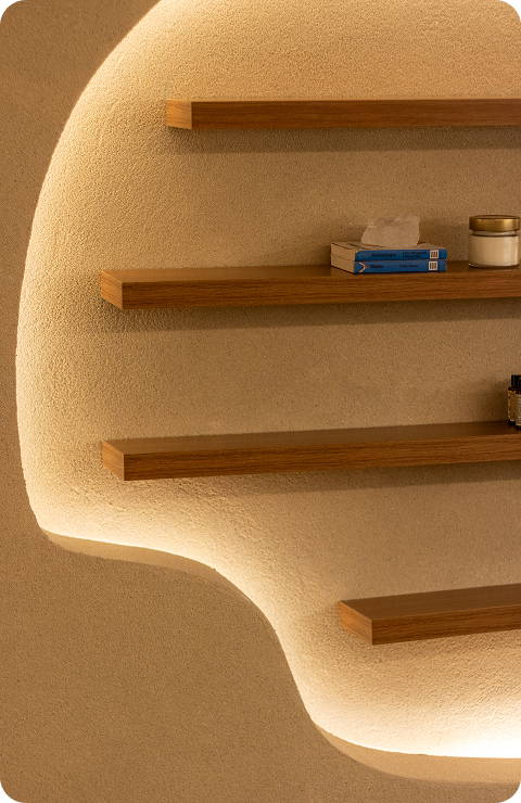 Prateleira com os produtos para relaxamento